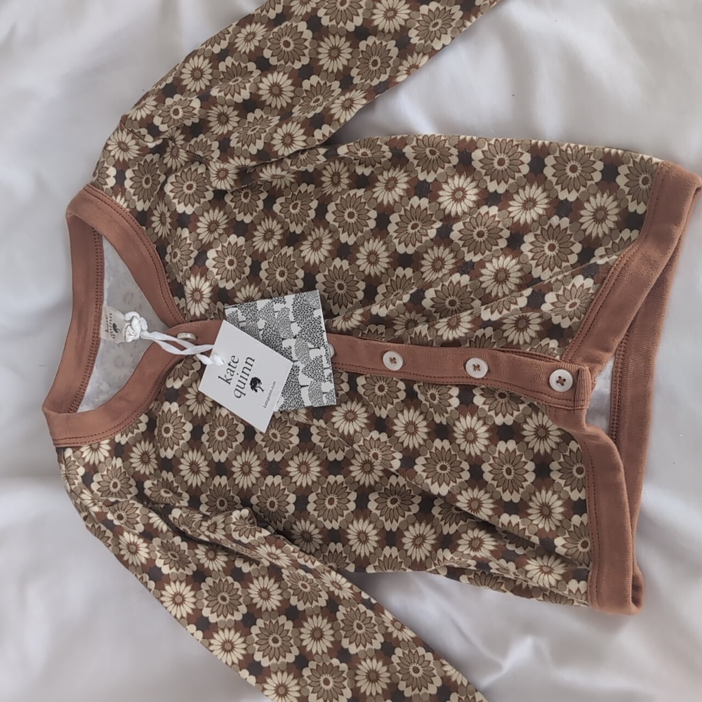 NWT 2T Kate Quinn Long Sleeve Vintage V-neck Cardigan 70s Geo Floral